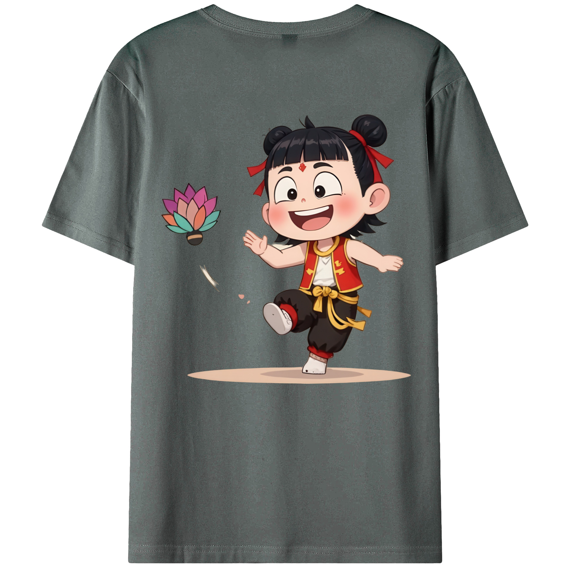 （画像用） Ne Zha 2 ナタ 魔童の大暴れ 綿100％ メンズ半袖Tシャツ（バックプリント） 通気性